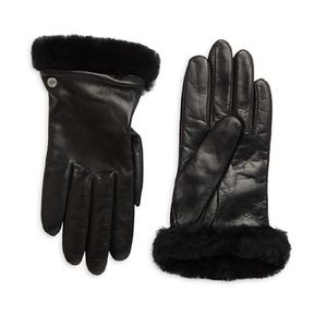 Ugg Shearling-Trim Leather Cashmere Lined Gloves